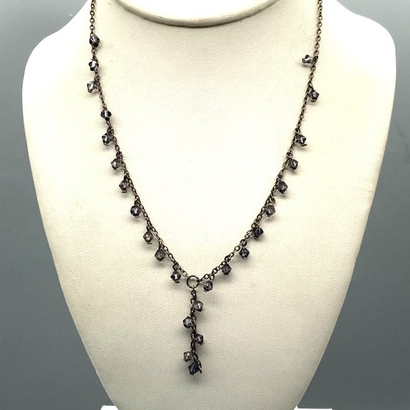 Vintage Delicate Lavalier Necklace with Tiny Bicone Dangles on Silver Tone - Picture 1 of 3